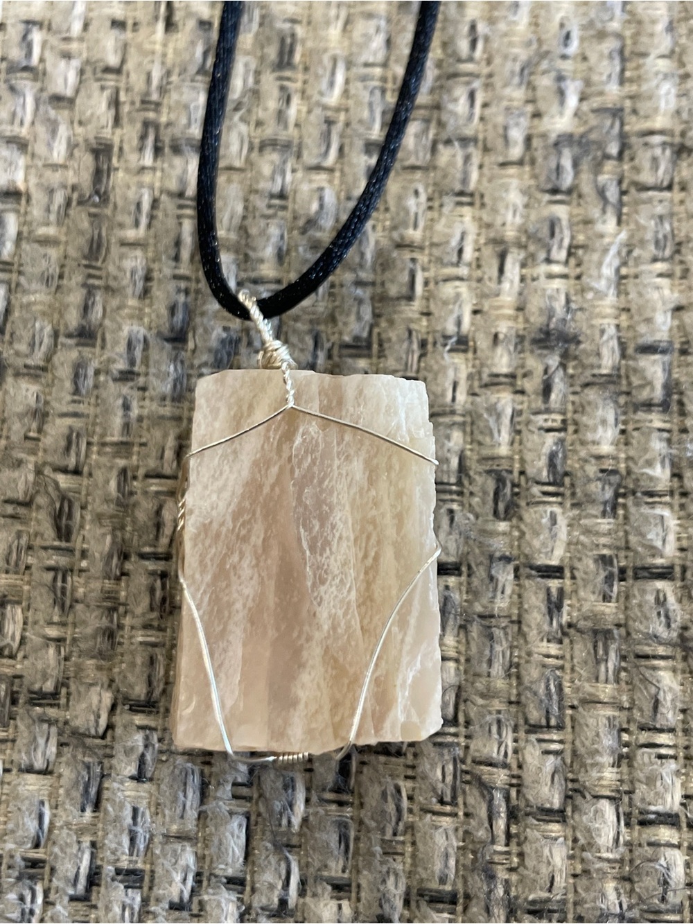 Natural Raw Moonstone Crystal Pendant Necklace Black Cord Handcrafted Jewelry